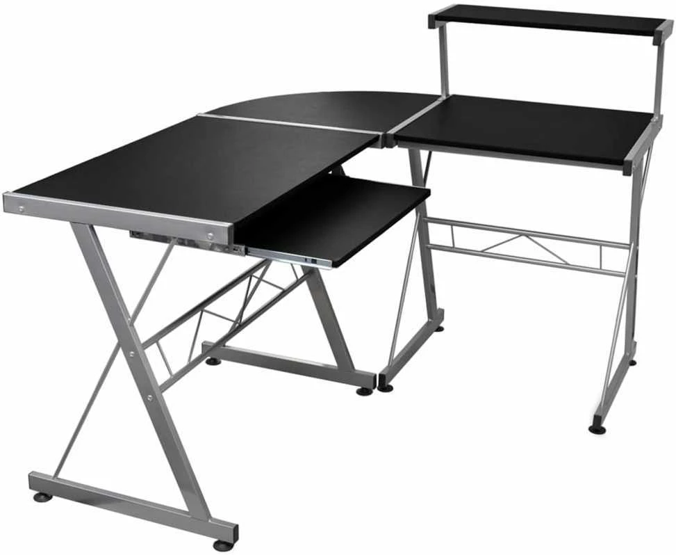 Kampinis kompiuterio stalas, juodas, 132x112x99cm, mediena