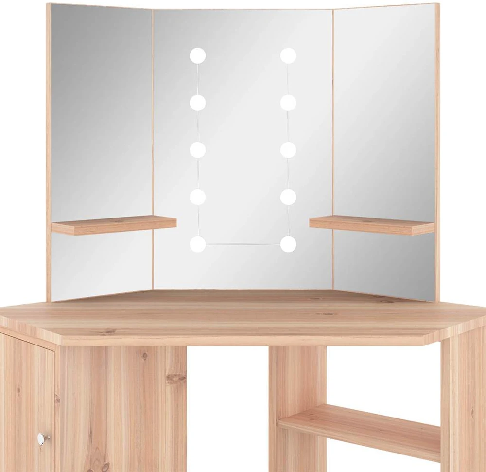 Kampinis kosmetinis staliukas su LED, ąžuolo, 111x54x141,5cm