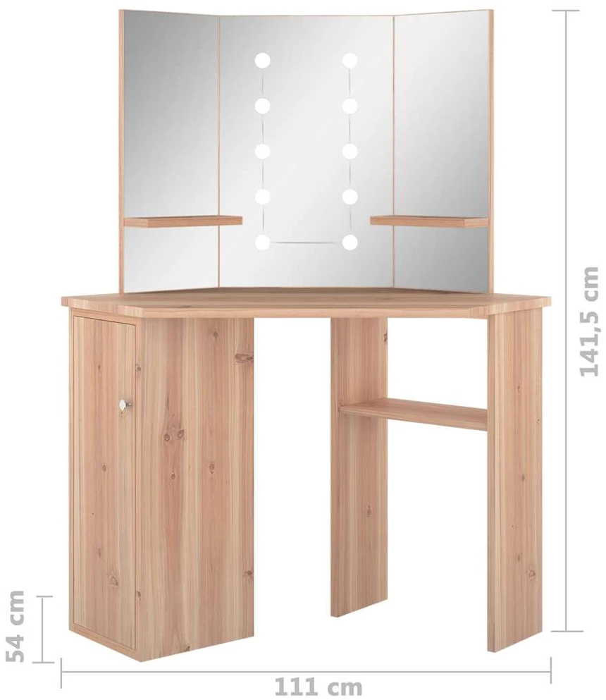 Kampinis kosmetinis staliukas su LED, ąžuolo, 111x54x141,5cm