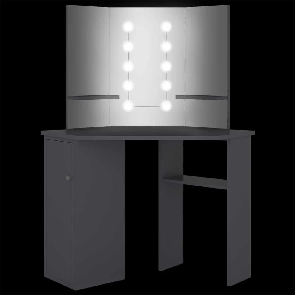 Kampinis kosmetinis staliukas su LED, pilkas, 111x54x141,5cm