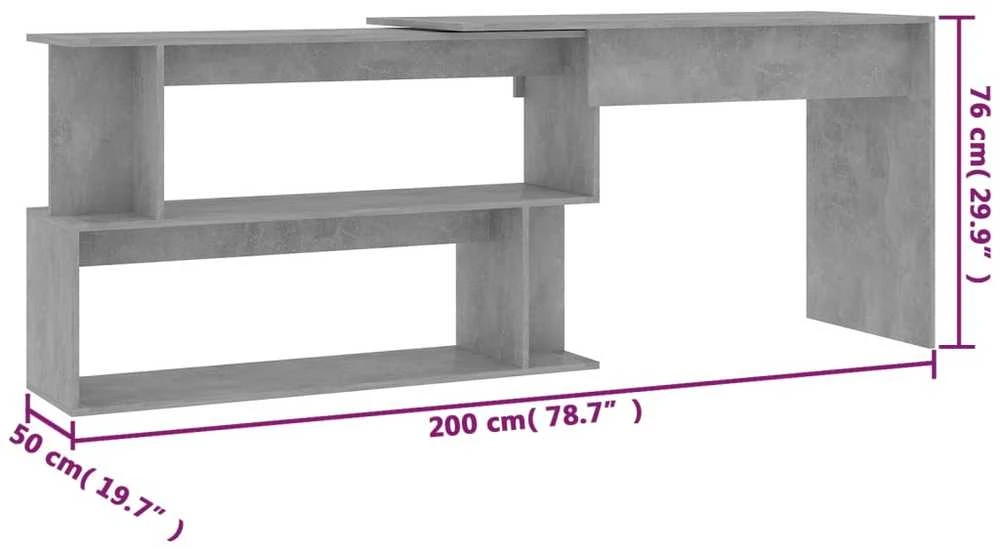 Kampinis rašomasis stalas, betono, 200x50x76cm, mediena