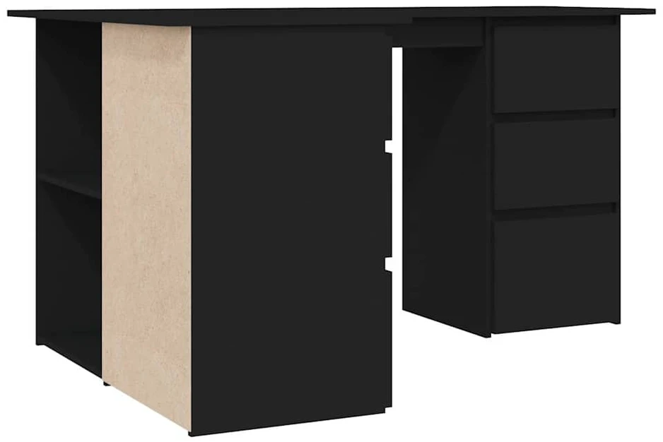 Kampinis rašomasis stalas, juodas, 145x100x76cm, mediena