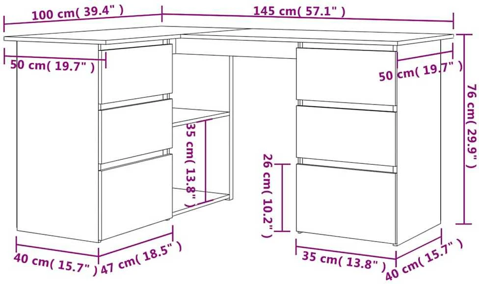 kampinis rašomasis stalas Senas medis 145x100x76 cm