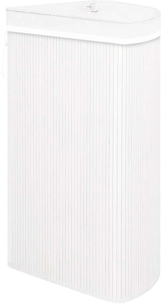 Kampinis skalbinių krepšys, baltos spalvos, bambukas, 60l