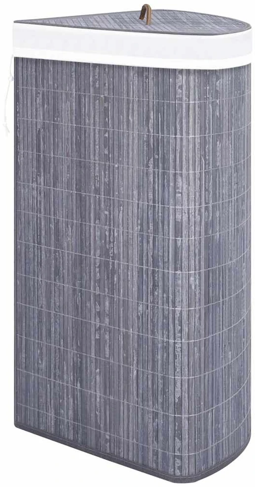 Kampinis skalbinių krepšys, pilkos spalvos, bambukas, 60l
