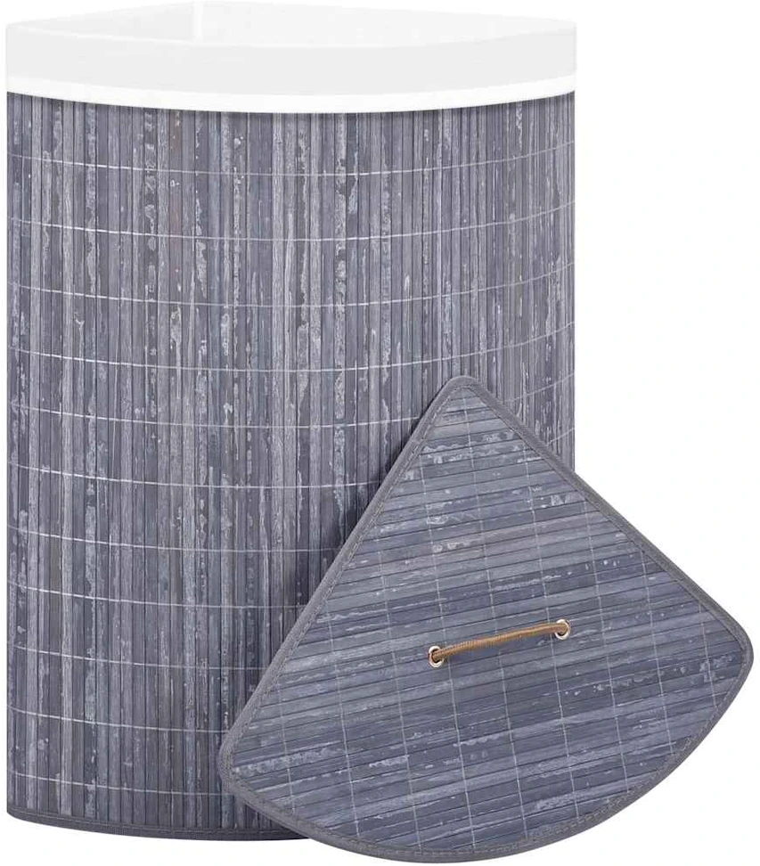 Kampinis skalbinių krepšys, pilkos spalvos, bambukas, 60l