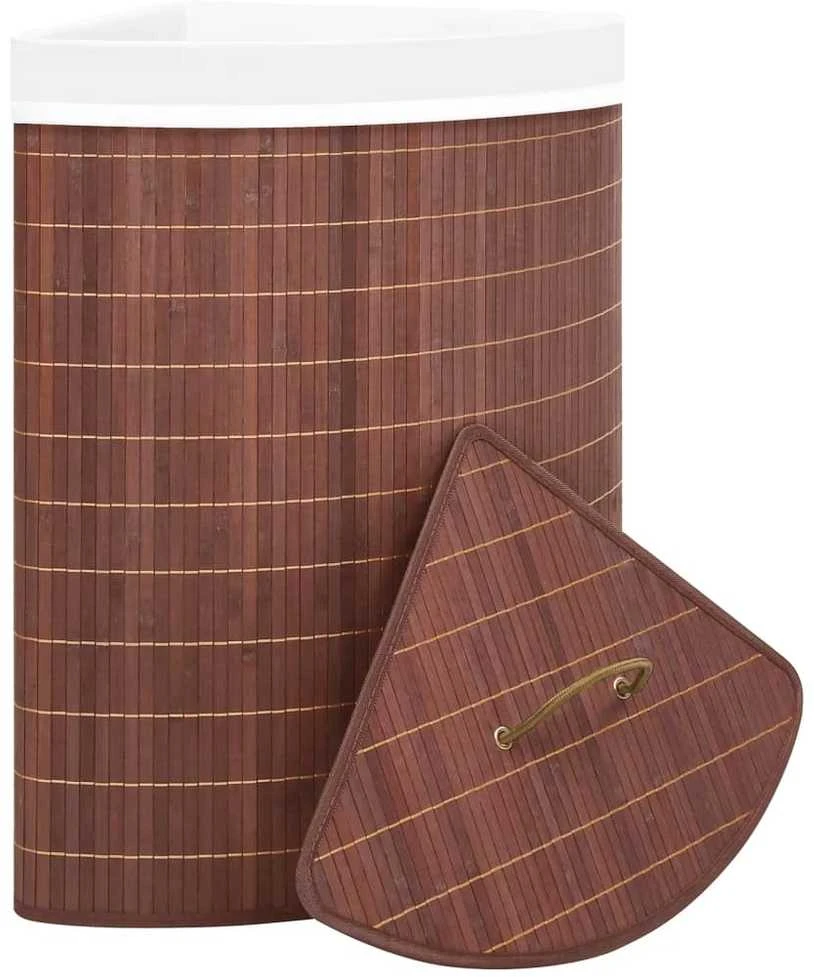 Kampinis skalbinių krepšys, rudos spalvos, bambukas, 60l