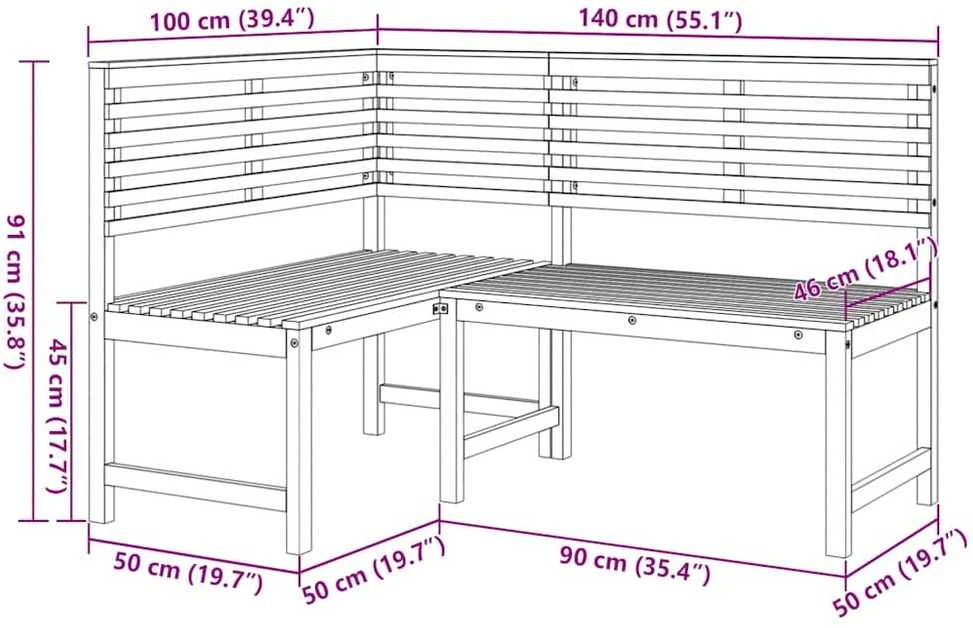 Kampinis sodo suoliukas, 140cm, akacijos medienos masyvas