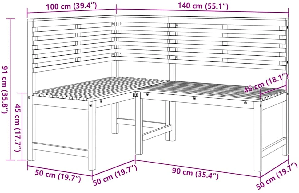 Kampinis sodo suoliukas, 140cm, akacijos medienos masyvas