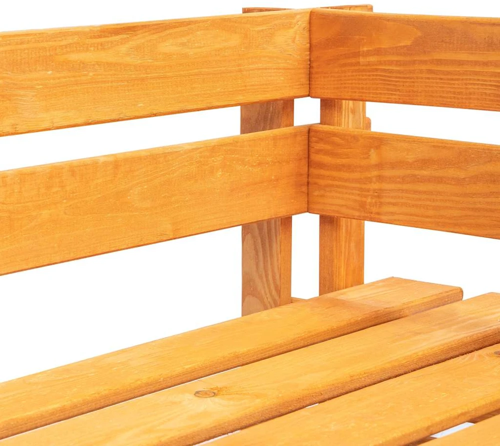 Kampinis sodo suoliukas iš palečių, medaus ruda, mediena