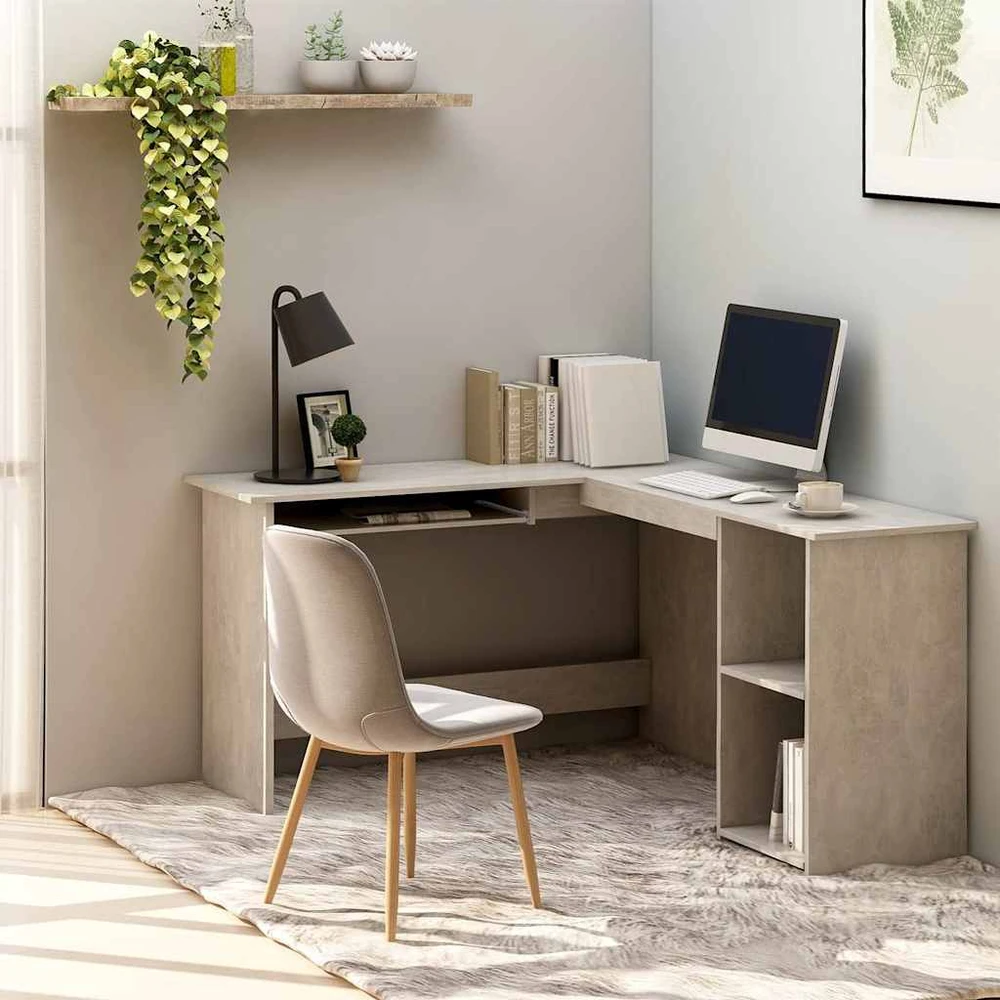 Kampinis stalas, betono, 120x140x75cm, mediena, L formos