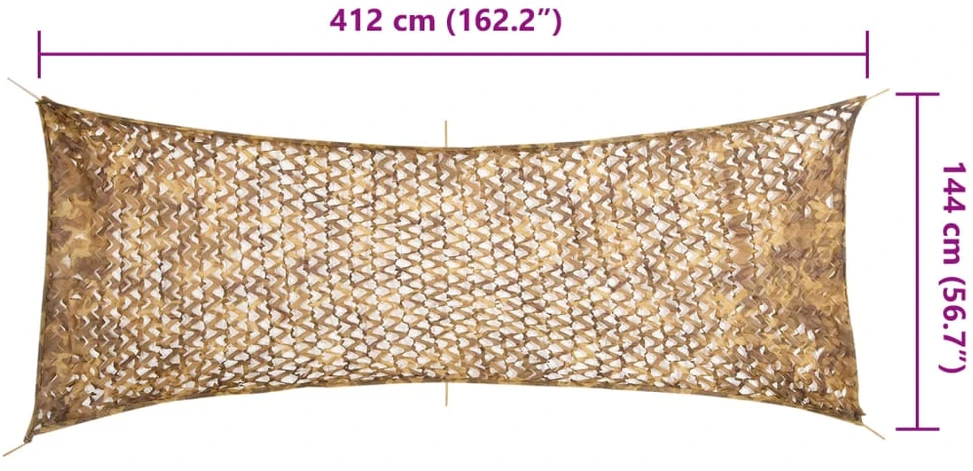 Kamufliažinis tinklas su krepšiu, smėlio spalvos, 412x144cm