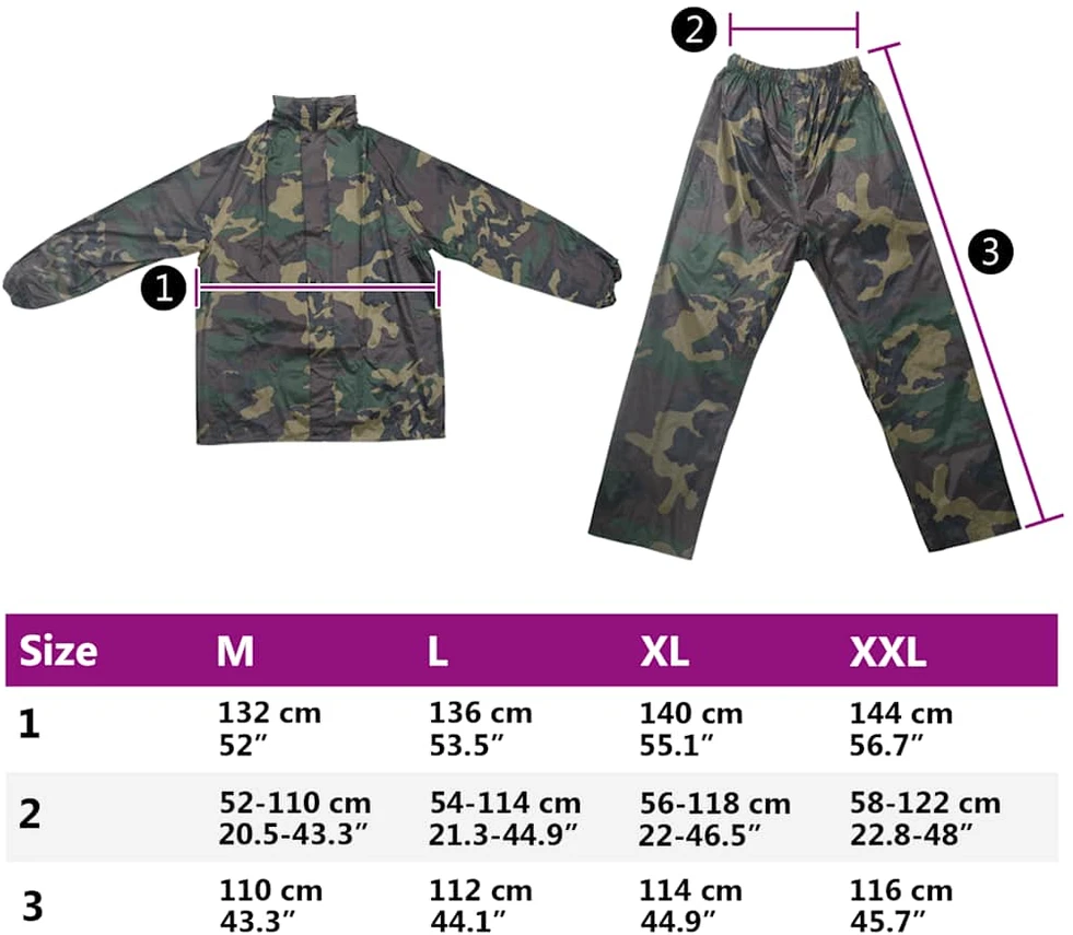 Kamufliažinis Vyriškas 2 Dalių Kostiumas nuo Lietaus su Gobtuvu, XL