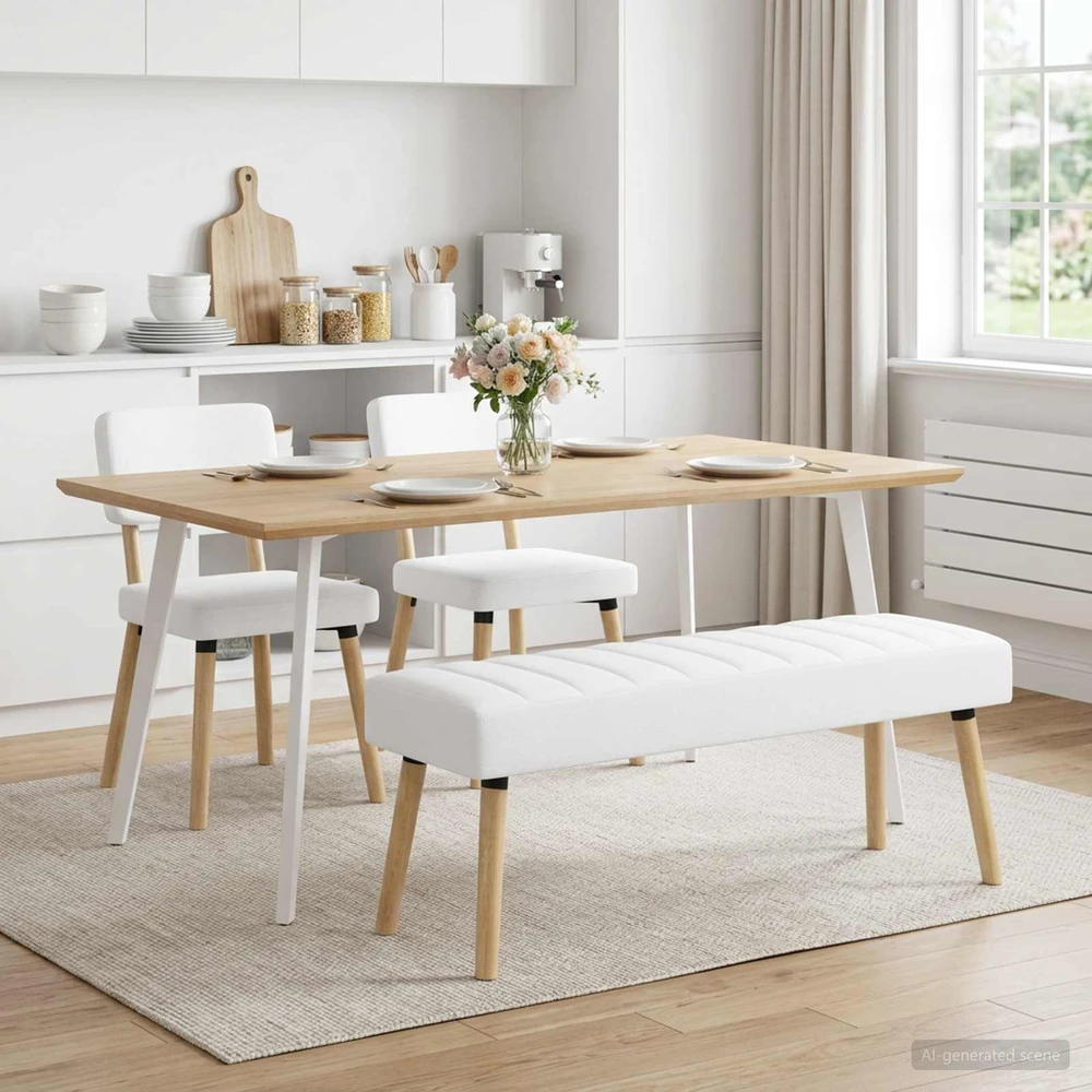 Kanalo paminkštintas suolas Balta 110 x 40 x 46 cm Audinys