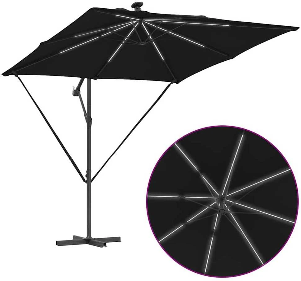 Skėtis nuo saulės su LED juostelėmis Juoda 249 x 249 x 250 cm