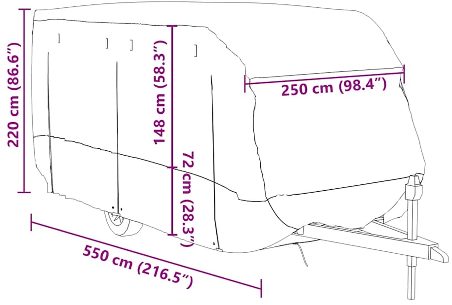 Karavano užvalkalas, pilka, 550x250x220cm, neaustinis audinys