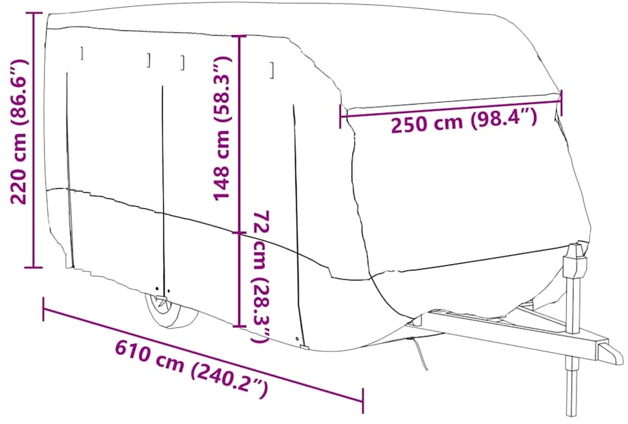 Karavano užvalkalas, pilka, 610x250x220cm, neaustinis audinys