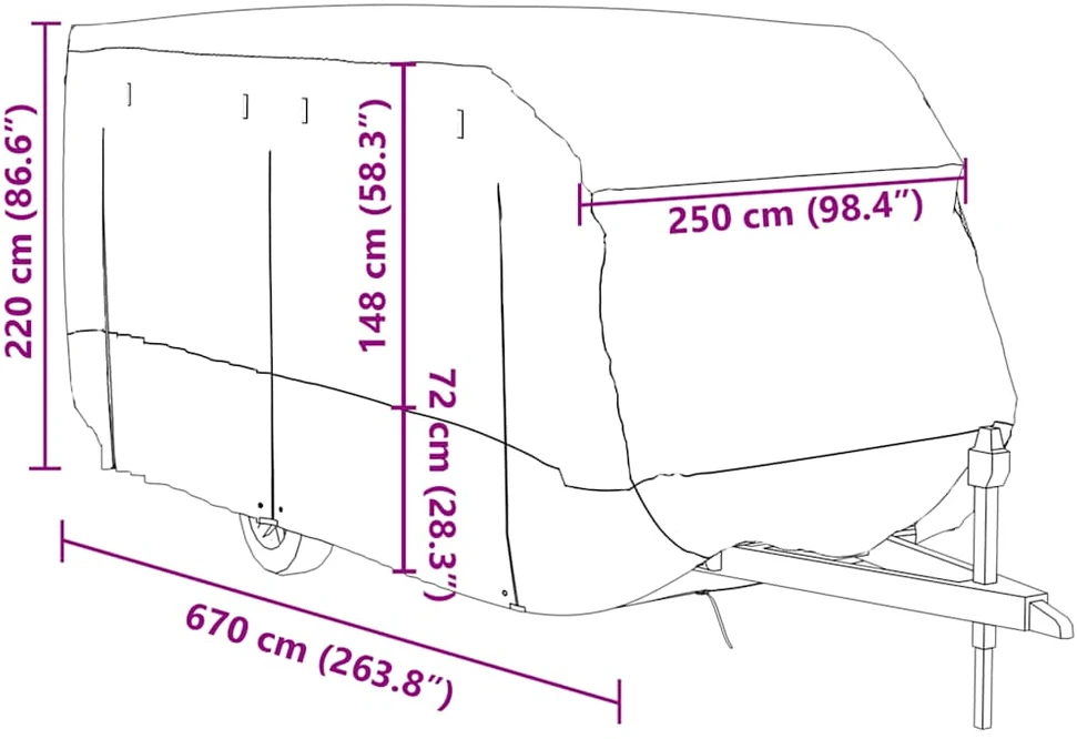 Karavano užvalkalas, pilka, 670x250x220cm, neaustinis audinys