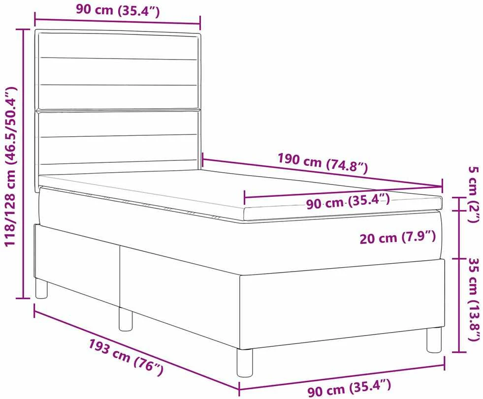 LED Čiužinio Lova Šviesiai pilka 90 x 190 cm audinys