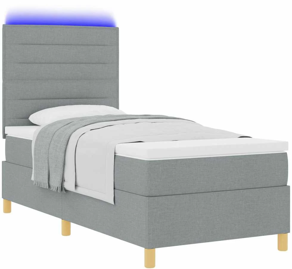 LED Čiužinio Lova Šviesiai pilka 90 x 190 cm audinys
