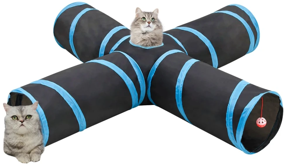 Katės tunelis, 4 krypčių, juodas ir mėlynas, 132 cm, poliesteris