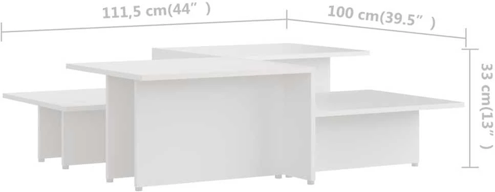 Kavos staliukai, 2vnt., balti, 111,5x50x33cm, apdirbta mediena