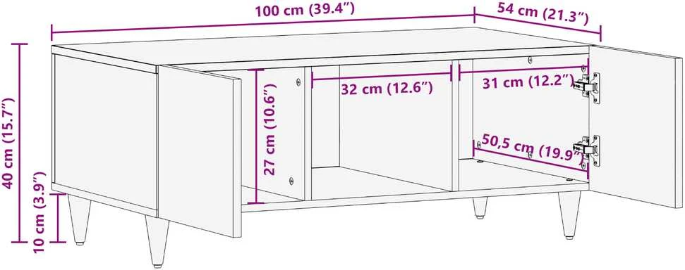 Kavos staliukas 100 x 54 x 40 cm Kietas mango medis