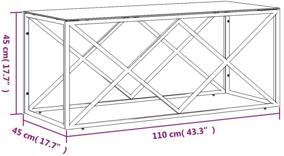 Kavos staliukas, 110x45x45cm, nerūdijantis plienas ir stiklas