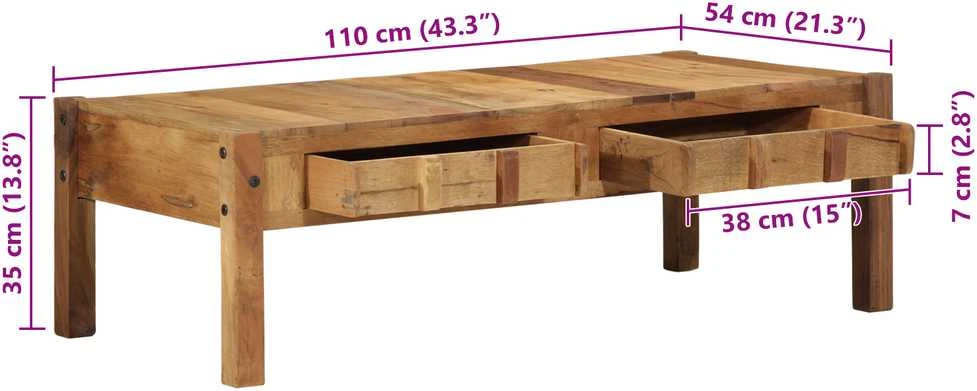 Kavos staliukas Ruda 110 x 54 x 35 cm Kietas atkurtas medis