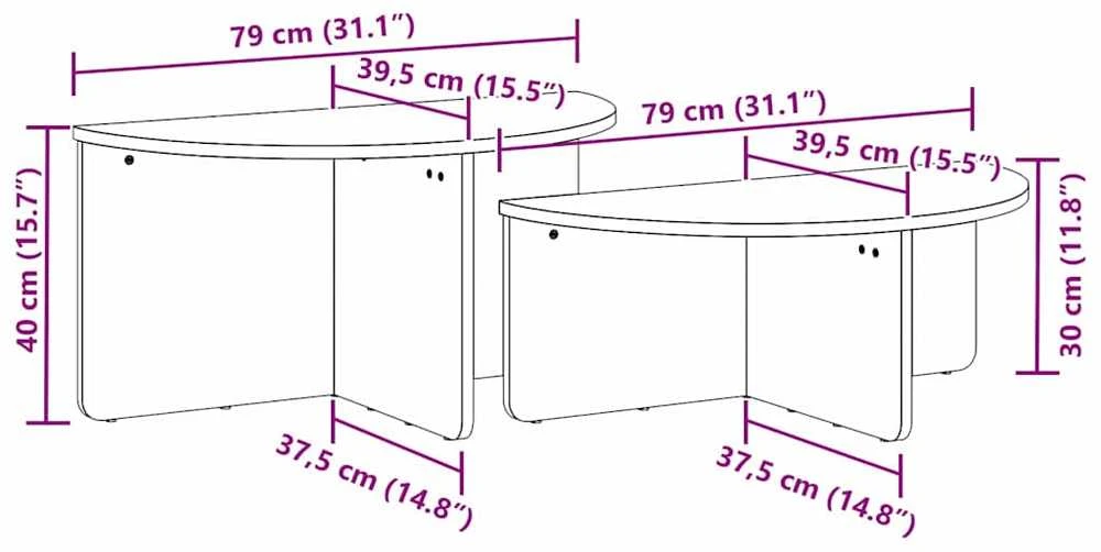 Kavos staliukas 2 vnt. Balta 79 x 39,5 x 40 cm Pušies masyvas