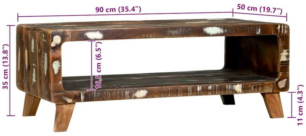 Kavos staliukas 90 x 50 x 35 cm Kietas atkurtas medis