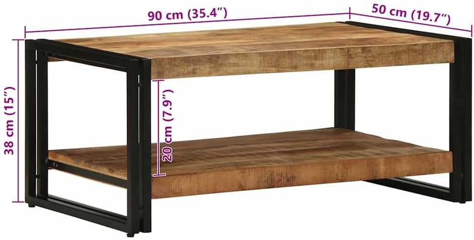 Kavos staliukas 90x50x38 cm Masyvus Rough Wood Mango