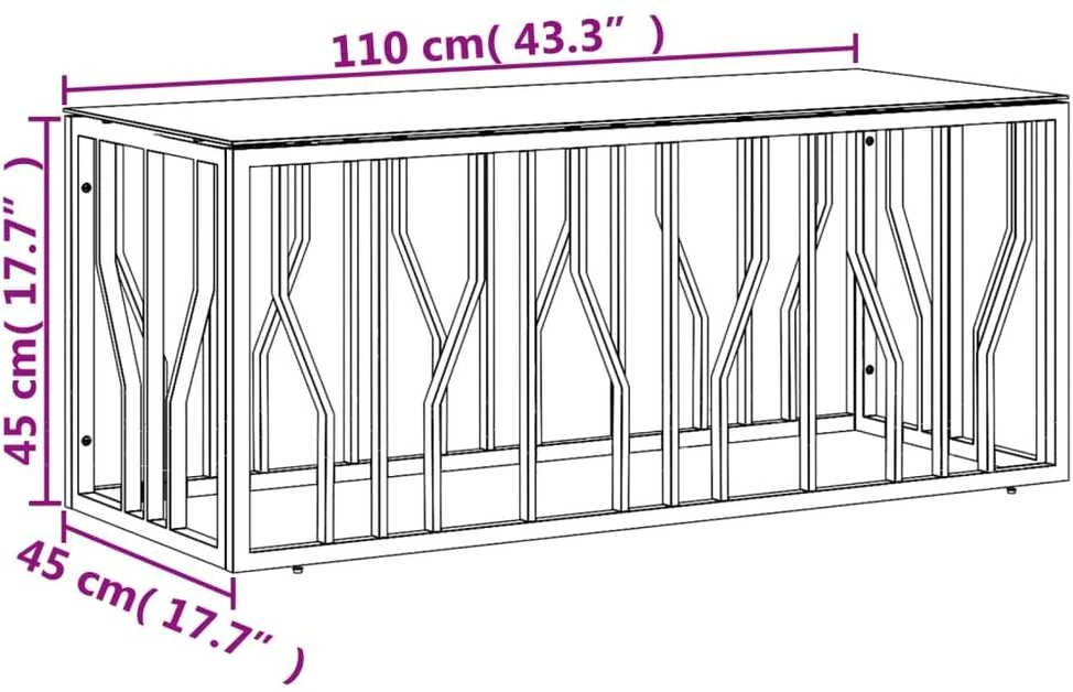 Kavos staliukas, auksinis, 110x45x45cm, plienas ir stiklas