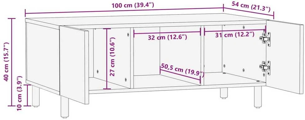 Kavos staliukas Balta 100 x 54 x 40 cm Kietas mango medis