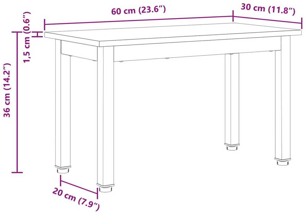 Kavos staliukas Balta 60 x 30 x 36 cm Kietos pušies mediena
