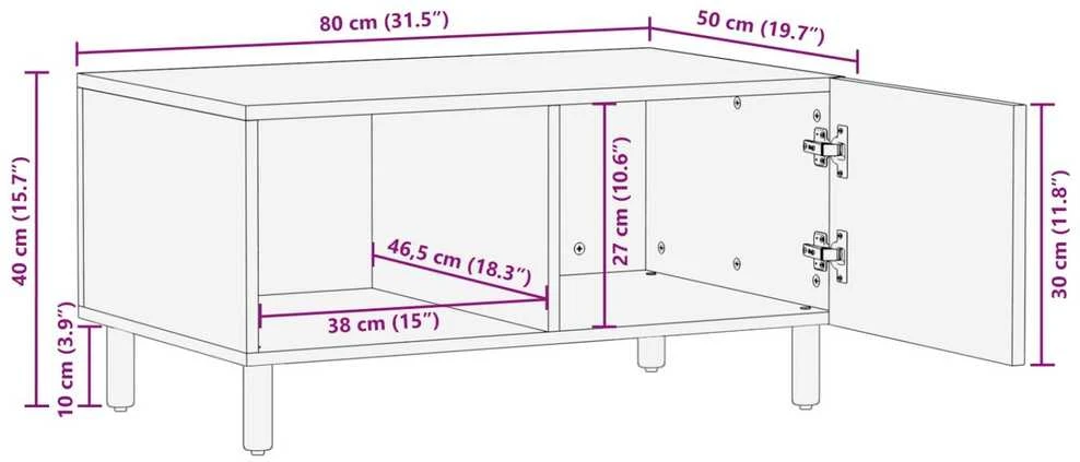 Kavos staliukas Balta 80 x 50 x 40 cm Kietas mango medis