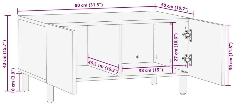 Kavos staliukas Balta 80 x 50 x 40 cm Kietas mango medis