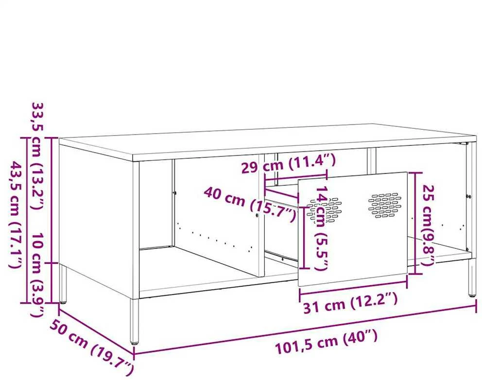 kavos staliukas baltas 101,5x50x43,5cm šaltai valcuotas plienas