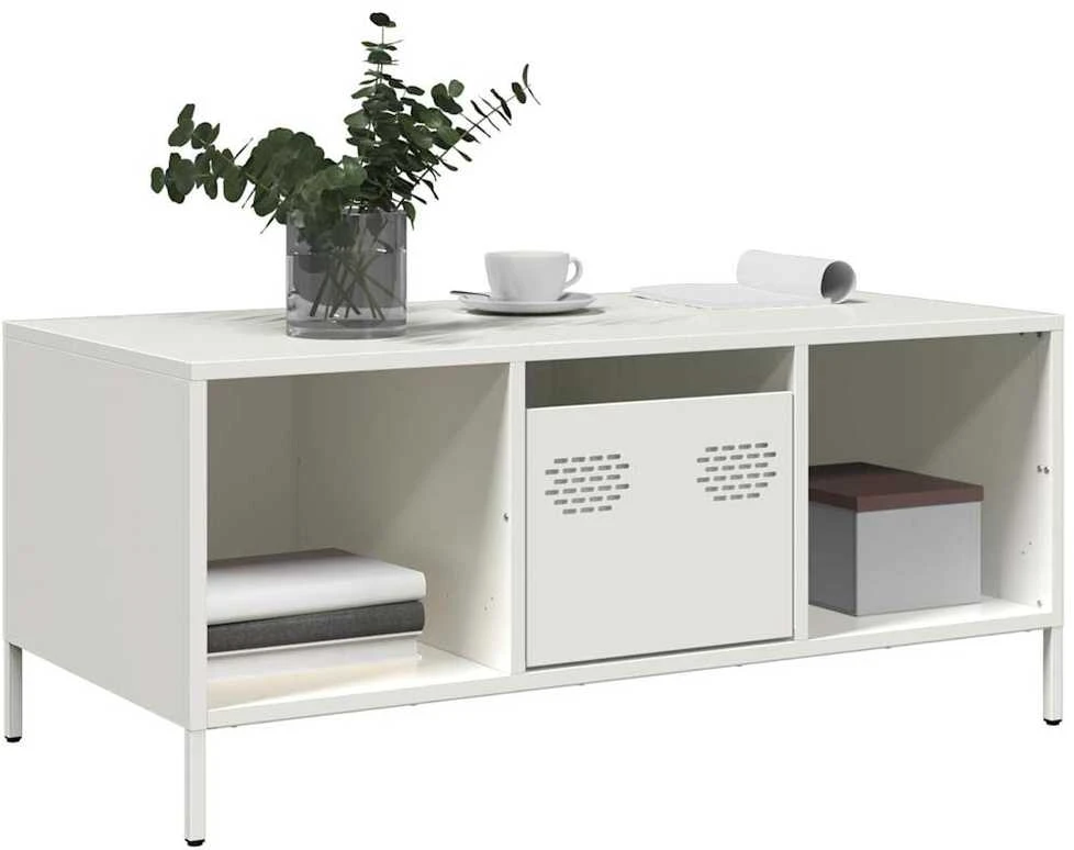 kavos staliukas baltas 101,5x50x43,5cm šaltai valcuotas plienas