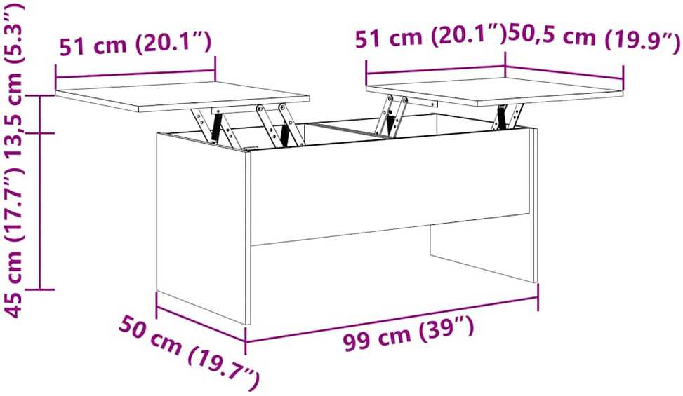Kavos staliukas, baltas, 102x50,5x46,5cm, apdirbta mediena
