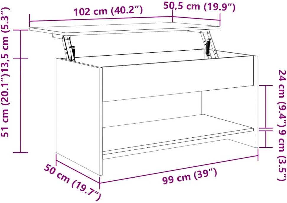 Kavos staliukas, baltas, 102x50x52,5cm, apdirbta mediena