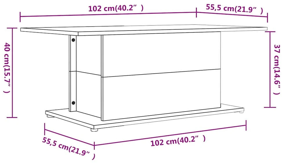 Kavos staliukas, baltas, 102x55,5x40cm, apdirbta mediena