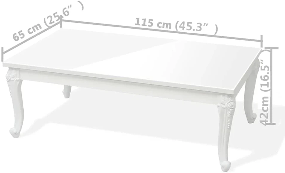 Kavos staliukas, baltas, 115x65x42cm, labai blizgus