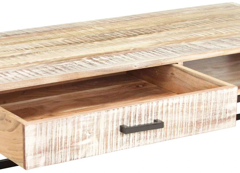 Kavos staliukas, baltas, 117x50x30cm, akacijos medienos masyvas