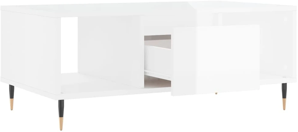 Kavos staliukas, baltas, 90x50x36,5cm, mediena, blizgus