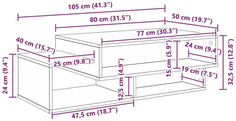 Kavos staliukas Betono pilka 105 x 50 x 32,5 cm
