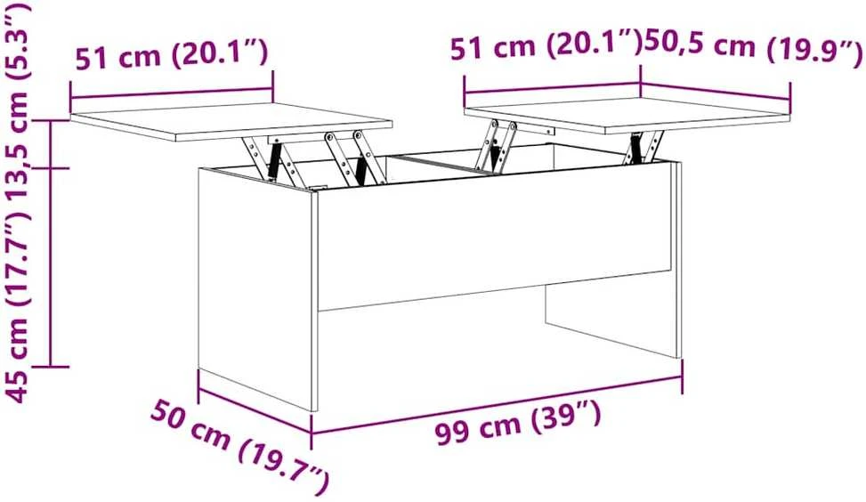 Kavos staliukas, betono pilkas, 102x50,5x46,5cm, mediena