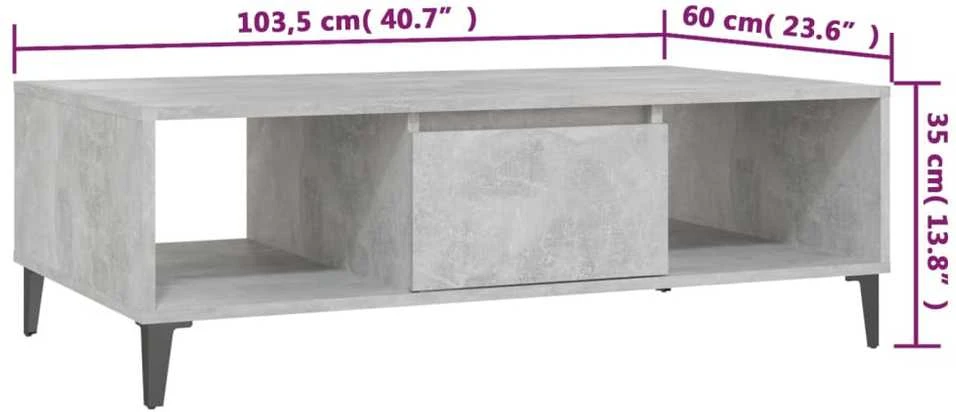 Kavos staliukas, betono pilkas, 103,5x60x35cm, apdirbta mediena