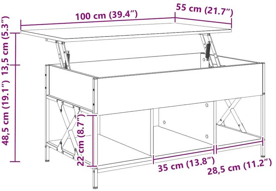 Kavos staliukas, dūminis, 100x55x50cm, apdirbta mediena/metalas