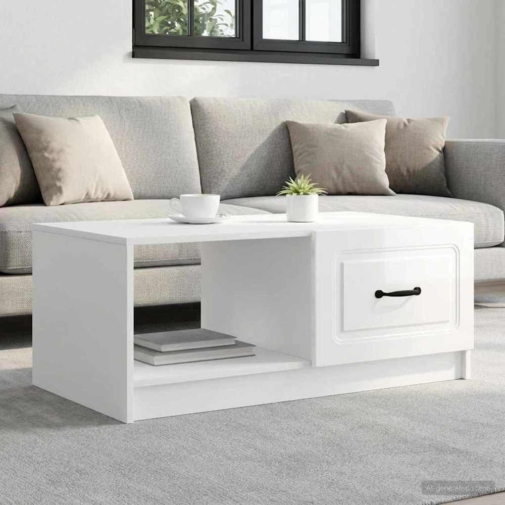 Kavos staliukas Itin blizgi balta 90 x 50 x 37 cm